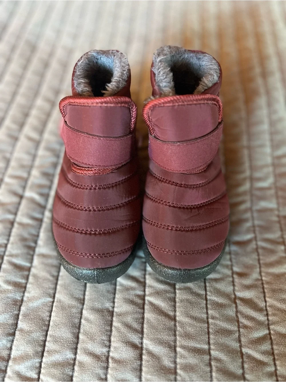 Kids Burgundy Winter Booties - Cozy Lined Slip-On